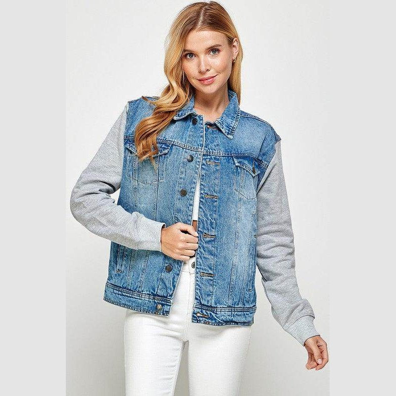 Women's Denim Jacket with Fleece Hoodies - VacationGrabs