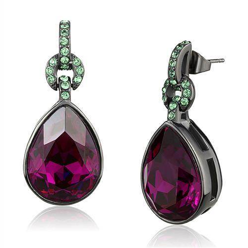 Elegant black teardrop crystal earrings adorned with sparkling green accents