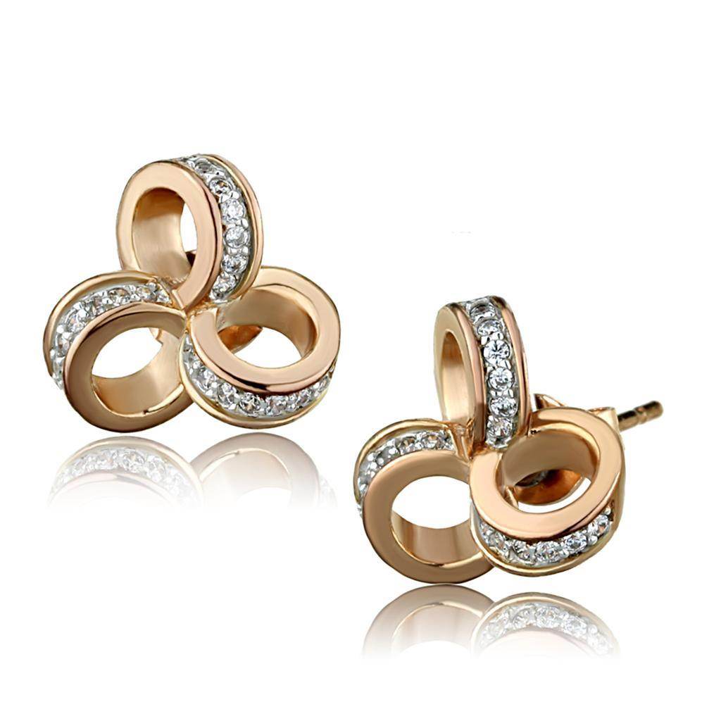 Stylish 925 sterling rhodium earrings featuring intertwined circles with sparkling stones