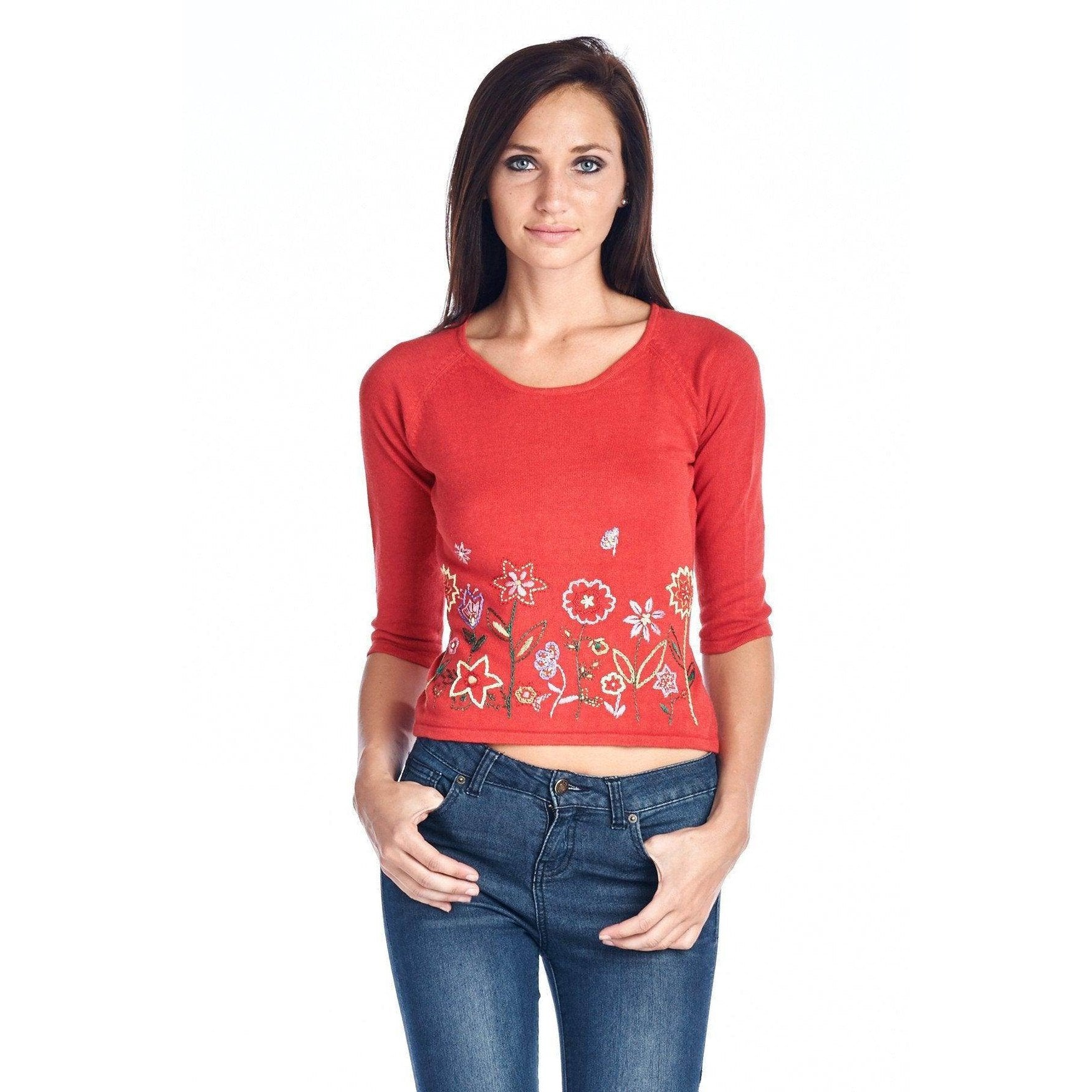 Women's Floral Embroidered Tie-Back Crop Sweater - VacationGrabs
