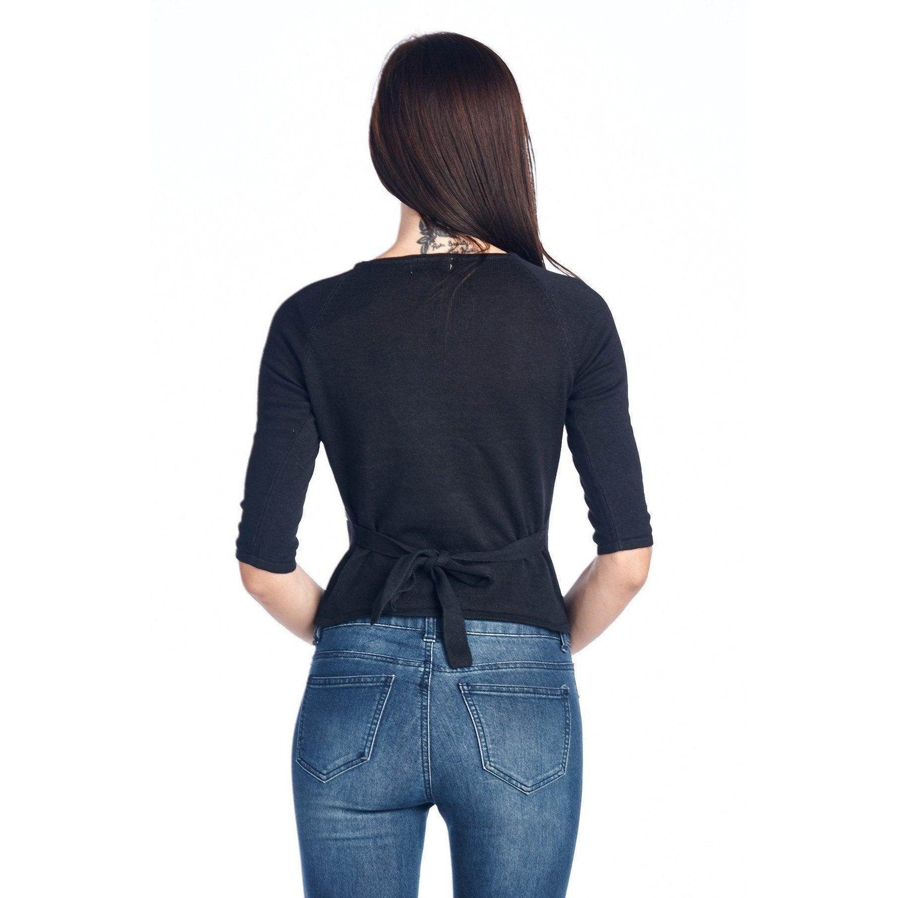 Women's Floral Embroidered Tie-Back Crop Sweater - VacationGrabs