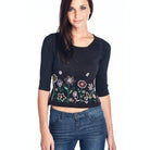 Women's Floral Embroidered Tie-Back Crop Sweater - VacationGrabs