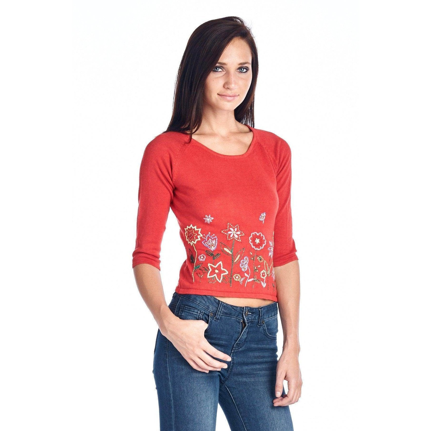 Women's Floral Embroidered Tie-Back Crop Sweater - VacationGrabs
