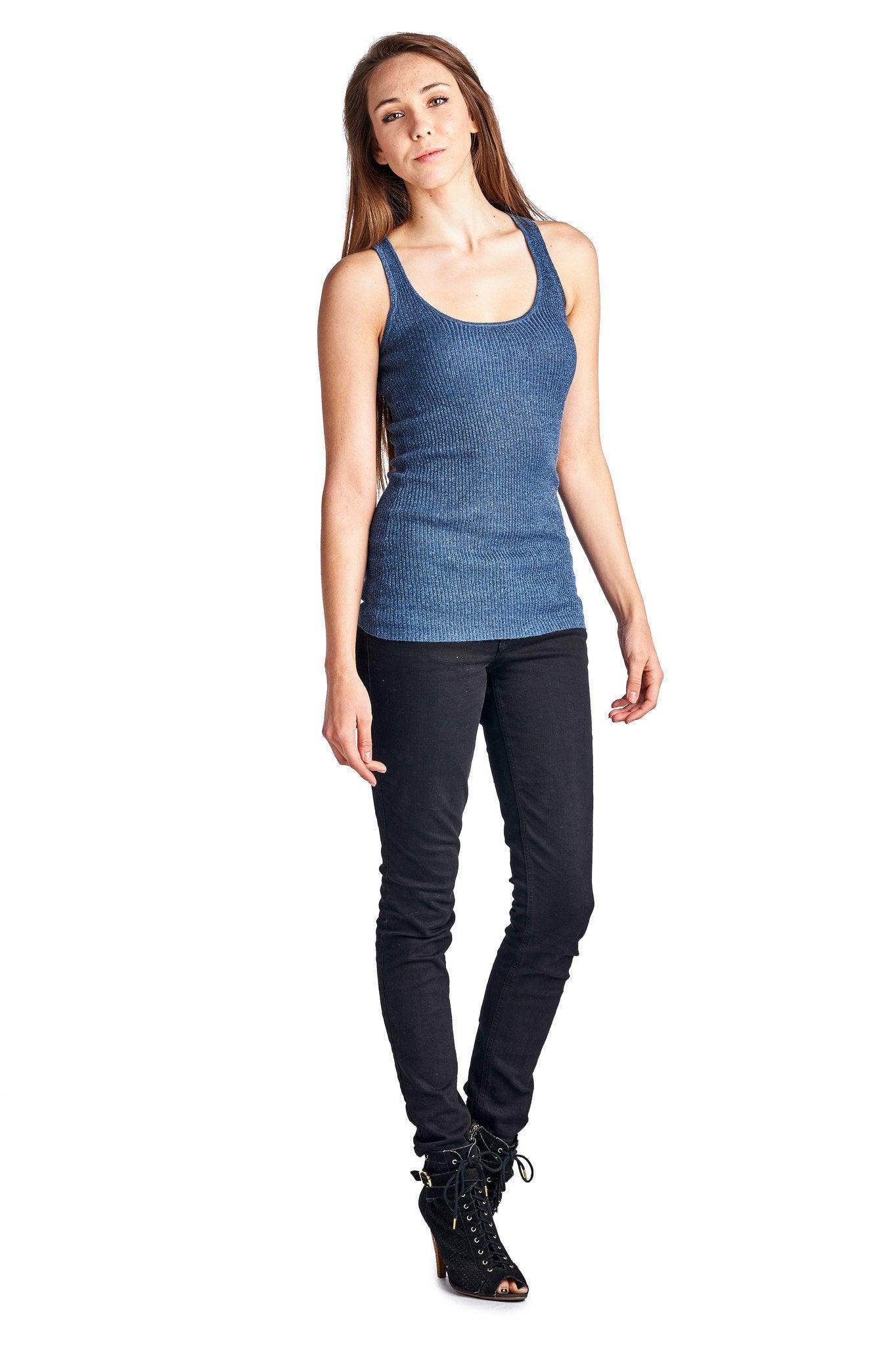 Women's Henley Tank with Lurex Thread - VacationGrabs