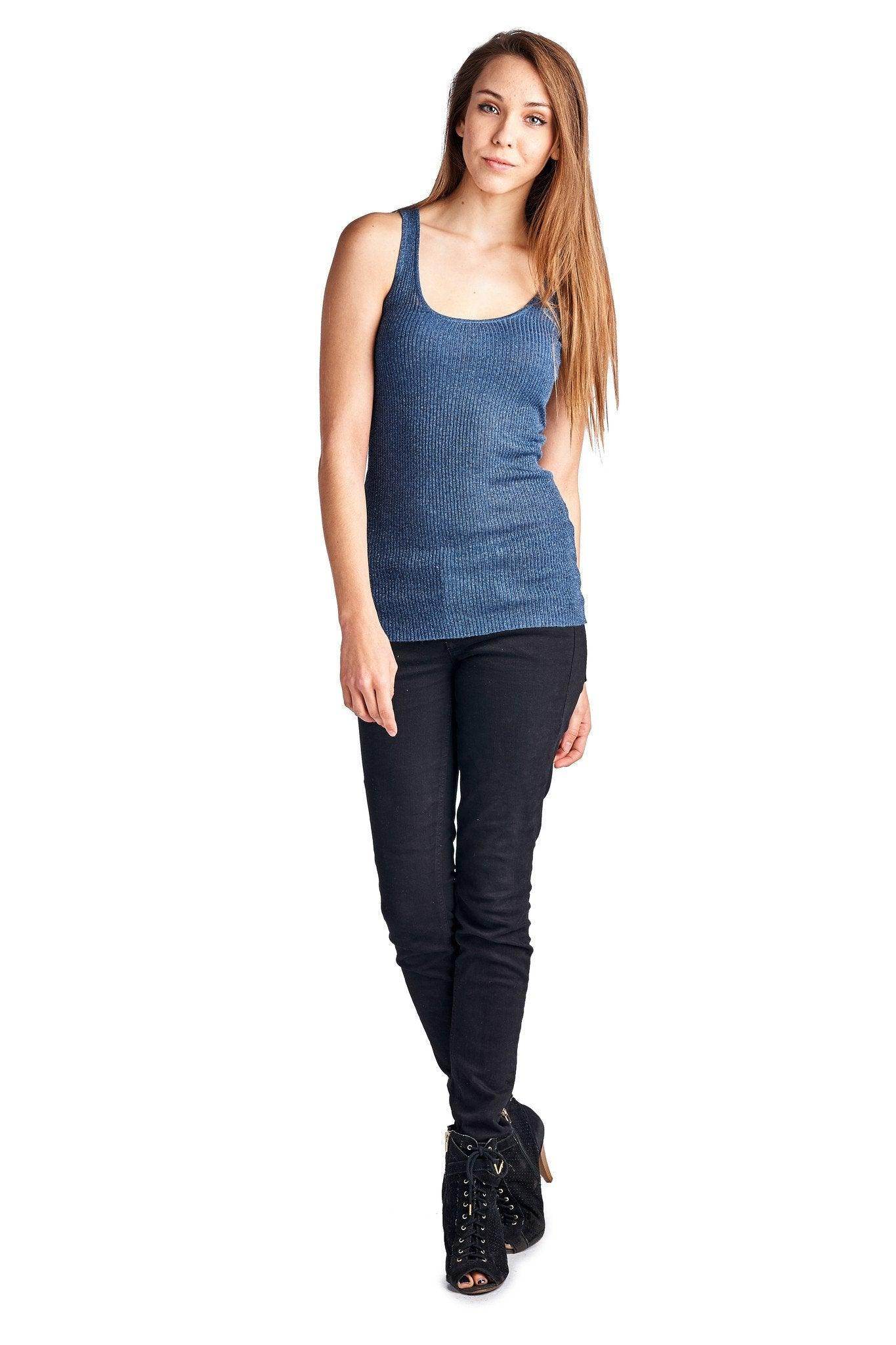 Women's Henley Tank with Lurex Thread - VacationGrabs