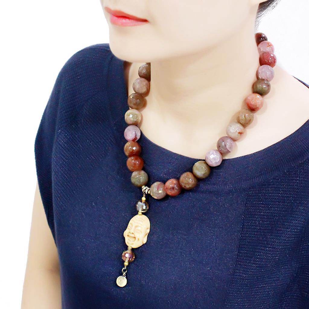 Antique copper brass necklace for women featuring a colorful bead design and unique pendant