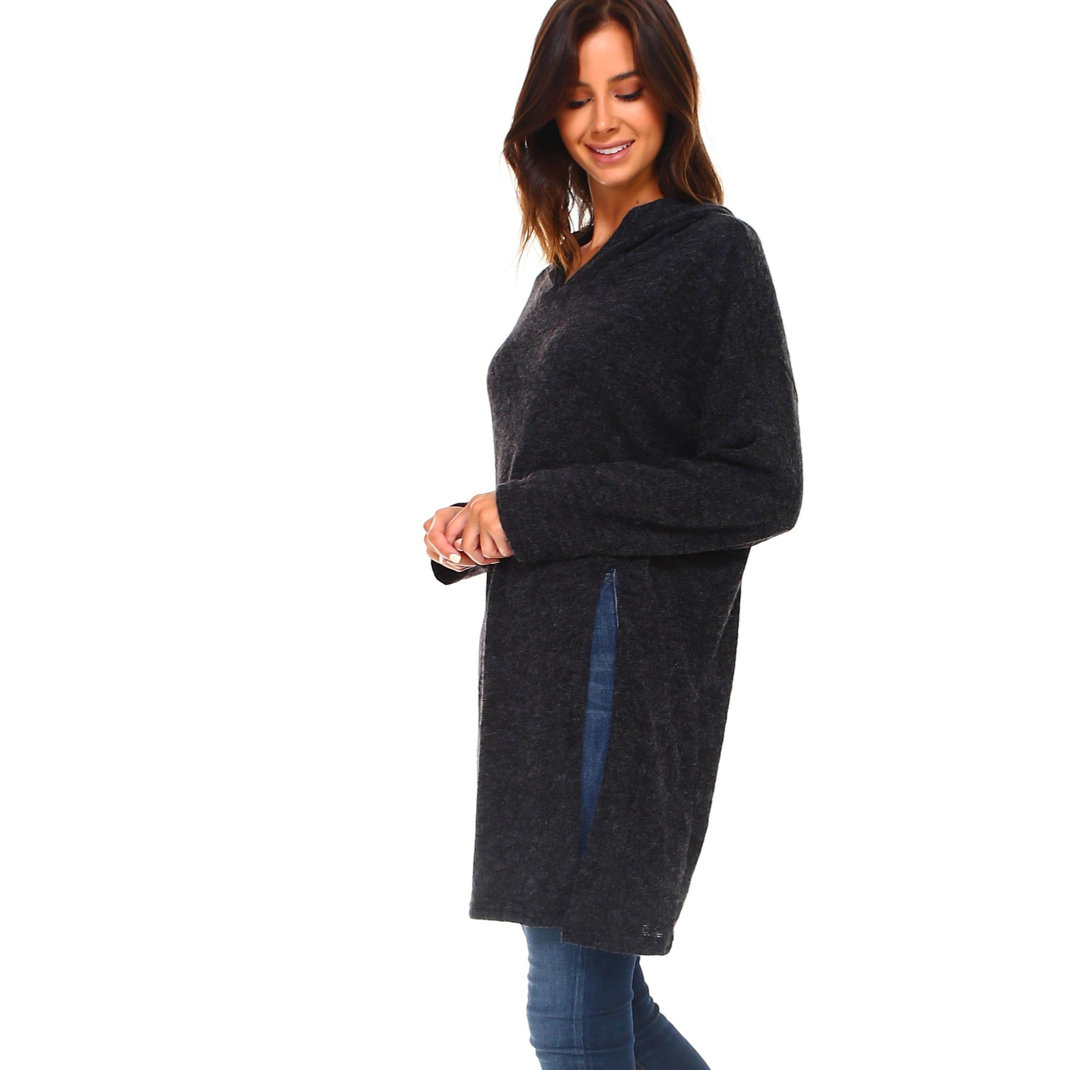 Women's Long Hooded Slit Sweater - VacationGrabs