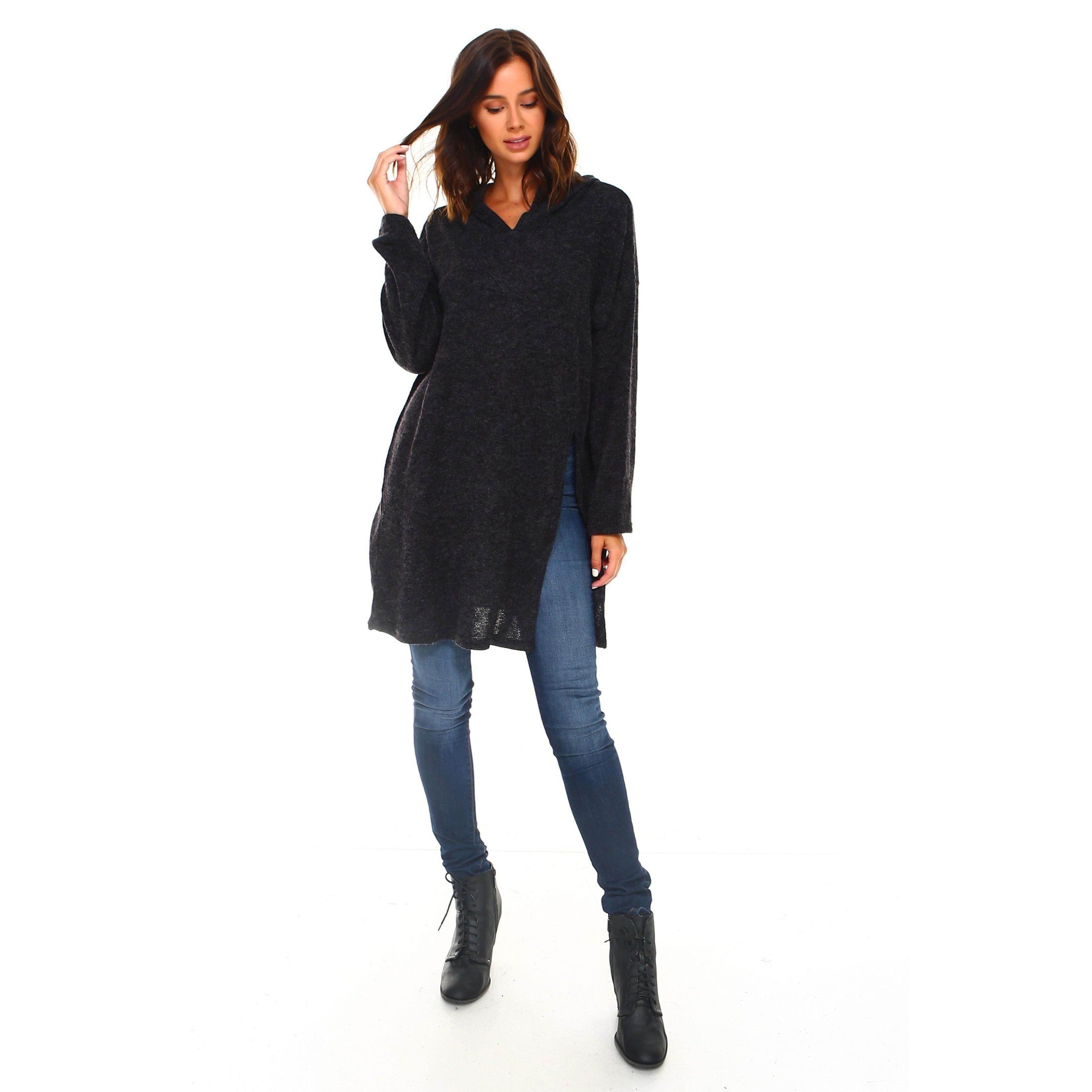 Women's Long Hooded Slit Sweater - VacationGrabs