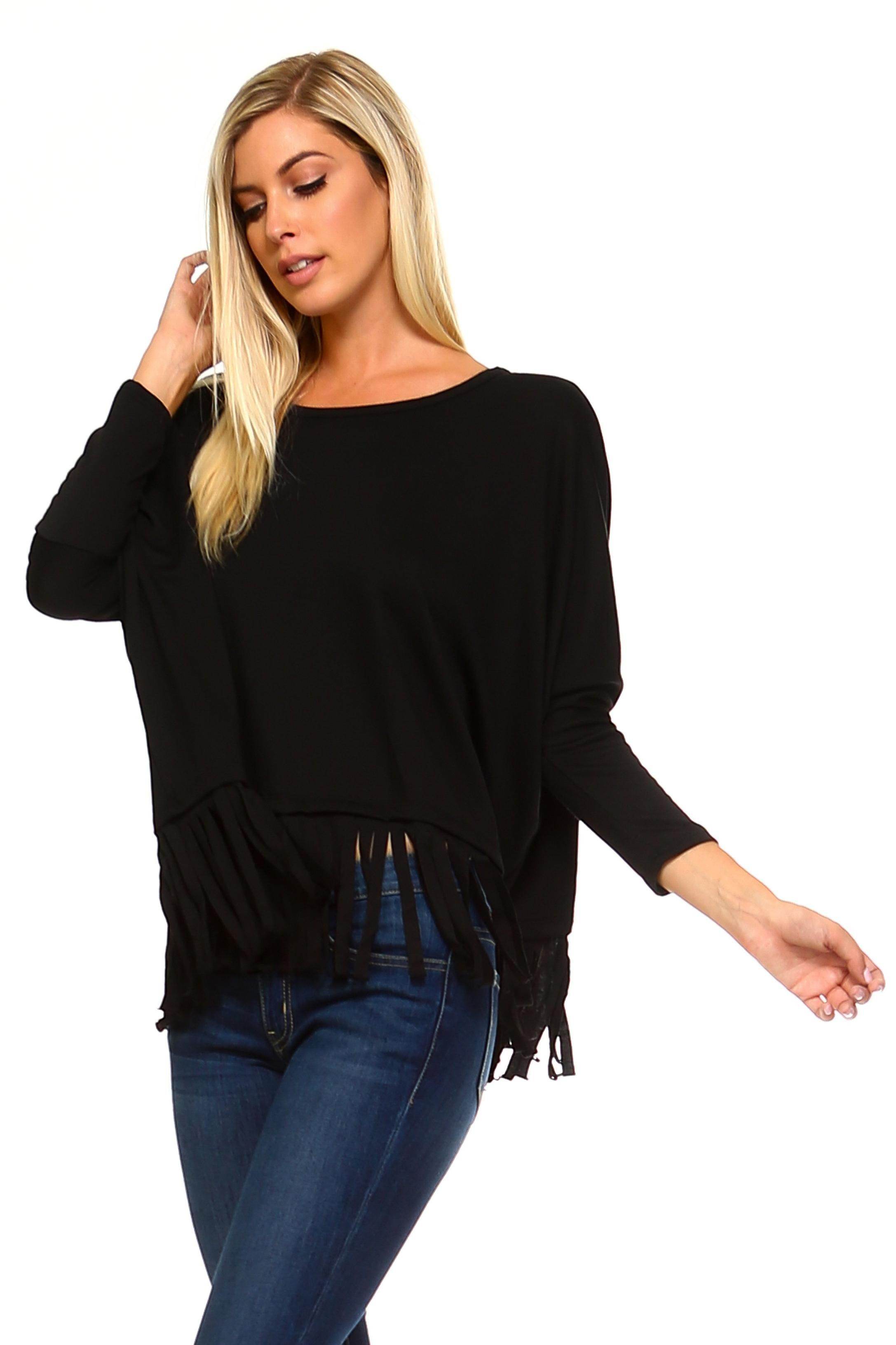 Women's Long Sleeve Fringe Top - VacationGrabs