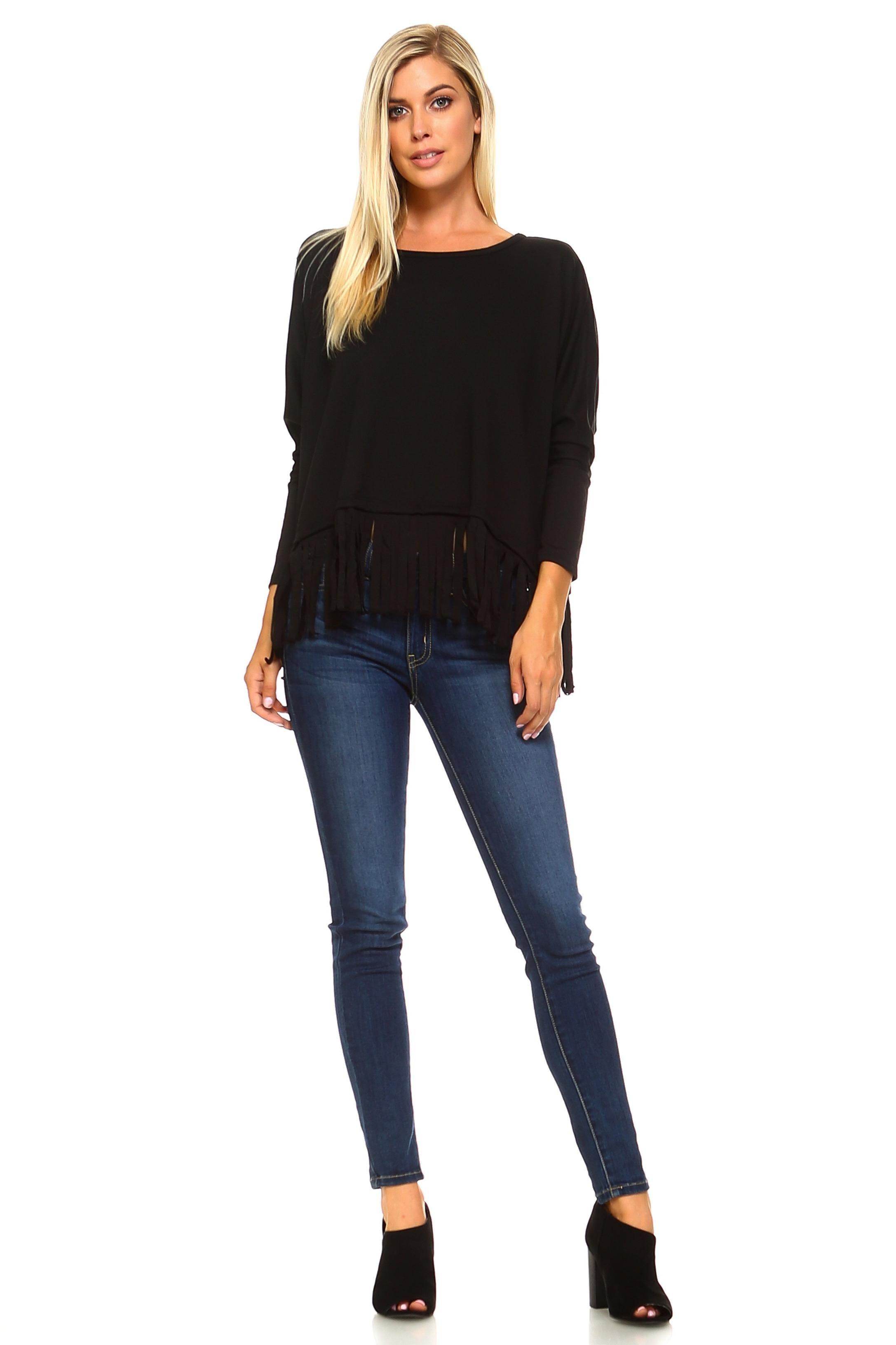 Women's Long Sleeve Fringe Top - VacationGrabs