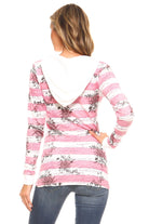 Women's Long Sleeve Printed Stripe Hooded Top - VacationGrabs