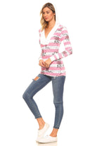 Women's Long Sleeve Printed Stripe Hooded Top - VacationGrabs