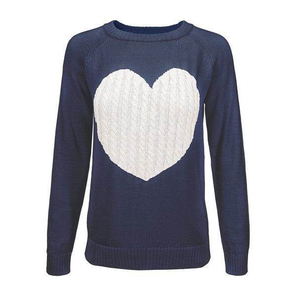 Women's Love Heart Jacquard Round Neck Pullover Sweater - VacationGrabs