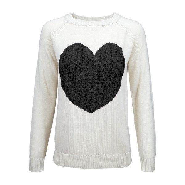 Women's Love Heart Jacquard Round Neck Pullover Sweater - VacationGrabs