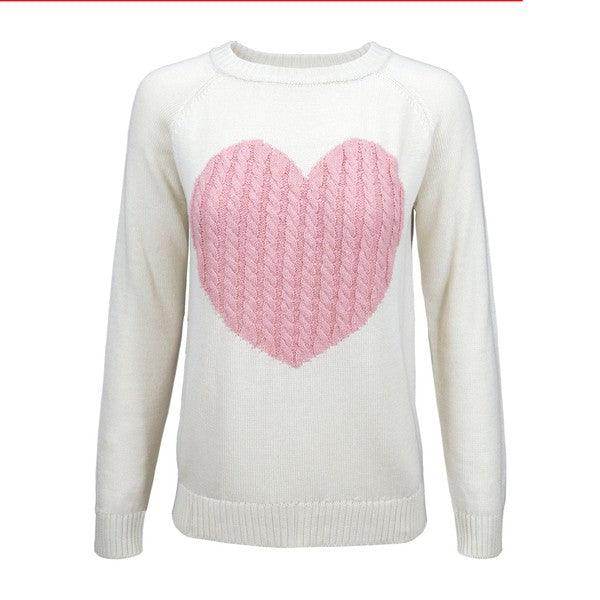 Women's Love Heart Jacquard Round Neck Pullover Sweater - VacationGrabs