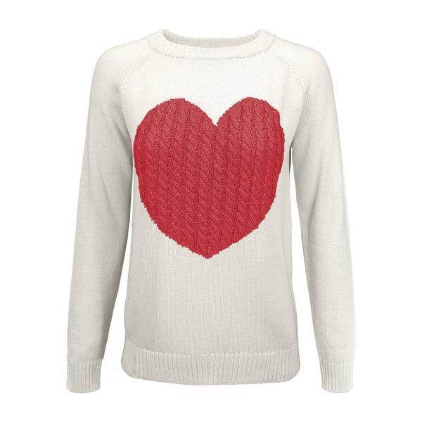 Women's Love Heart Jacquard Round Neck Pullover Sweater - VacationGrabs
