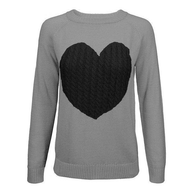 Women's Love Heart Jacquard Round Neck Pullover Sweater - VacationGrabs