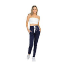 Women's Navy White Single Strip Track Pants - VacationGrabs
