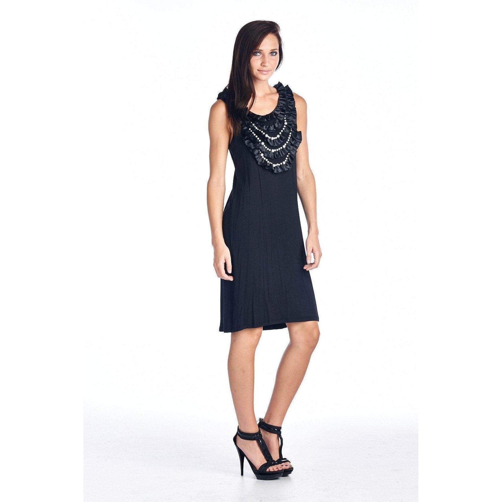 Women's Pearl Neck Trim Tank Dress - VacationGrabs