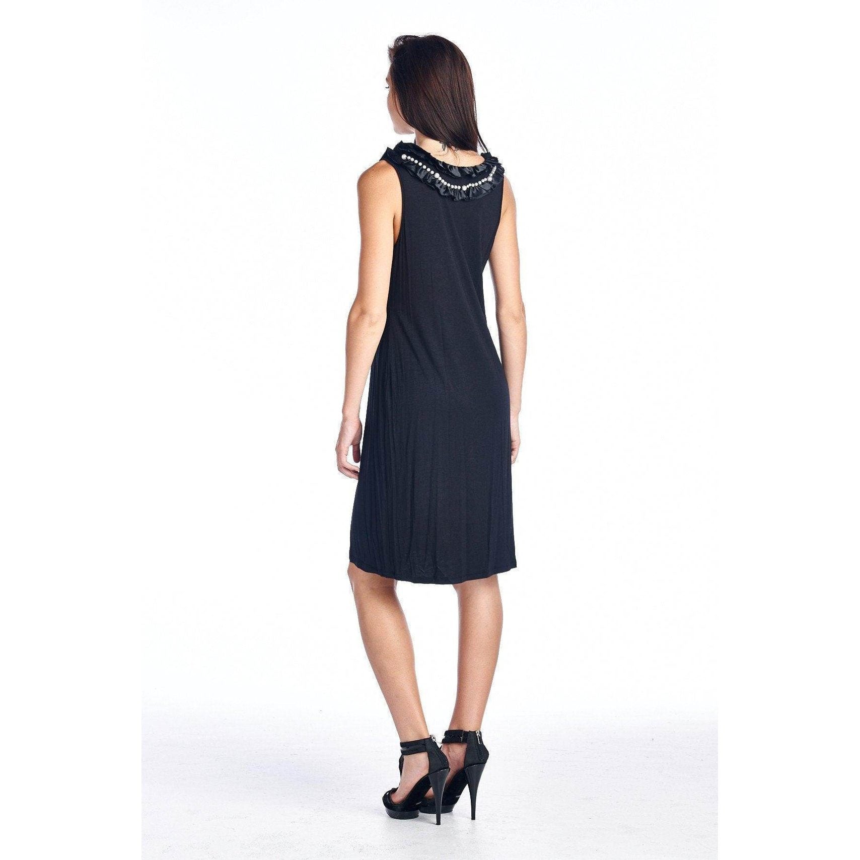 Women's Pearl Neck Trim Tank Dress - VacationGrabs