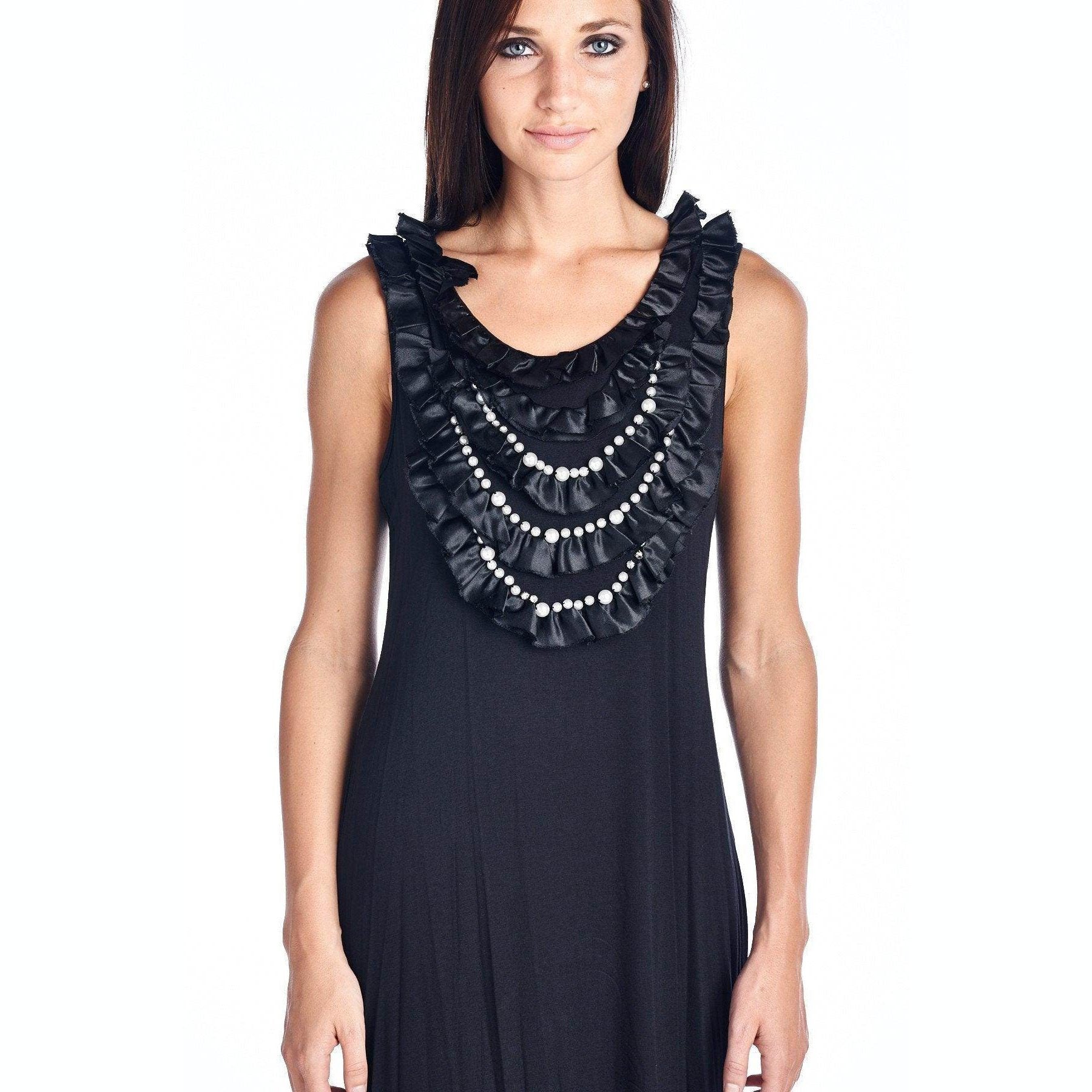 Women's Pearl Neck Trim Tank Dress - VacationGrabs
