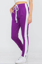 Women's Purple White Single Strip Track Pants - VacationGrabs