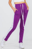 Women's Purple White Single Strip Track Pants - VacationGrabs
