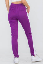 Women's Purple White Single Strip Track Pants - VacationGrabs