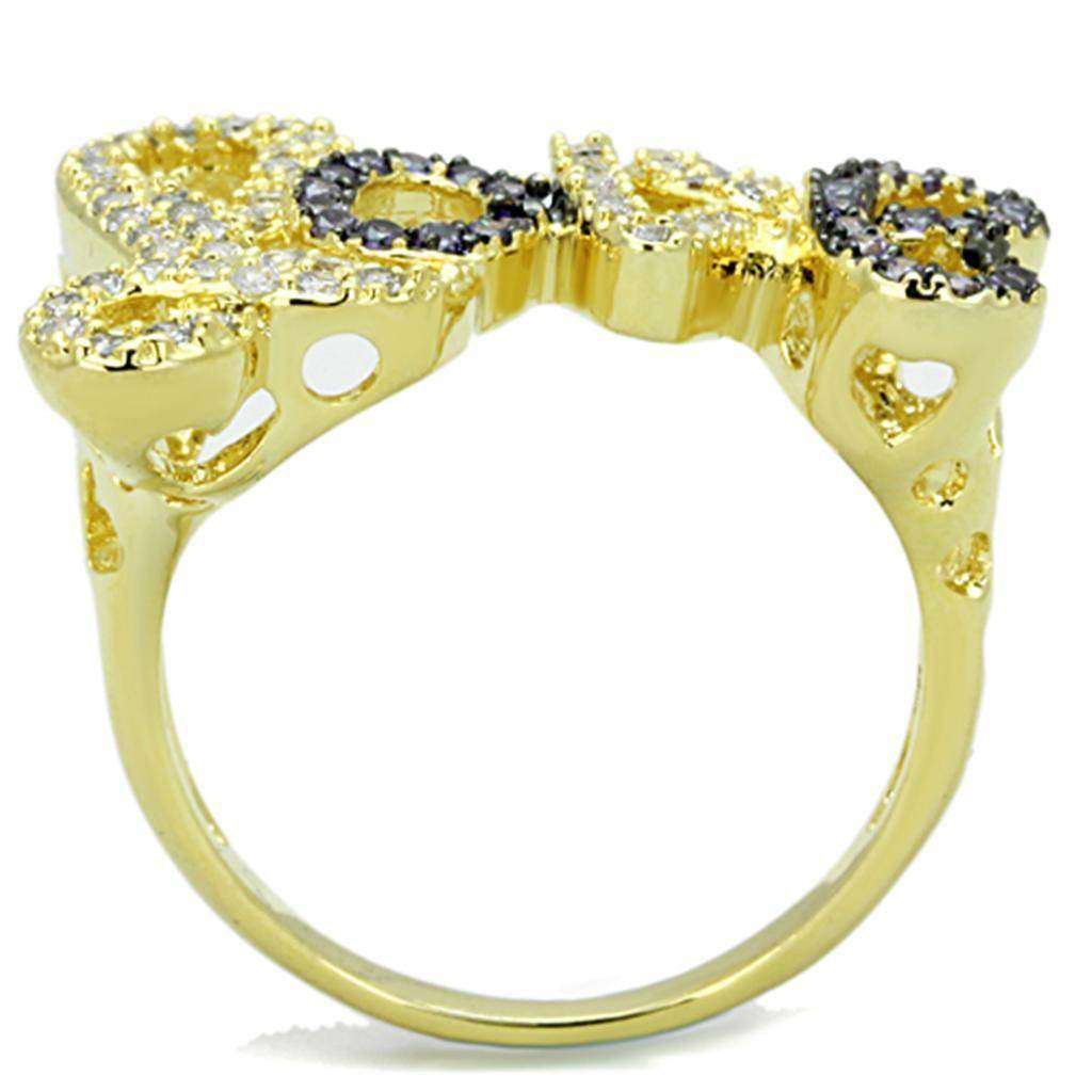 Gold and ruthenium brass ring featuring a stylish design with intricate detailing and sparkling accents