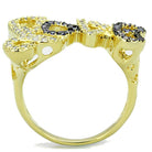 Gold and ruthenium brass ring featuring a stylish design with intricate detailing and sparkling accents