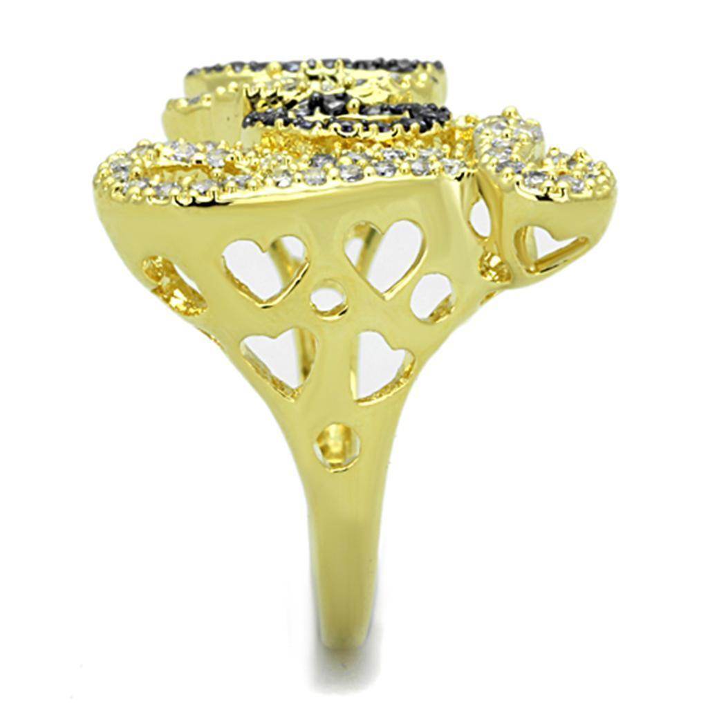 Elegant gold and ruthenium brass ring featuring intricate heart designs and sparkling details