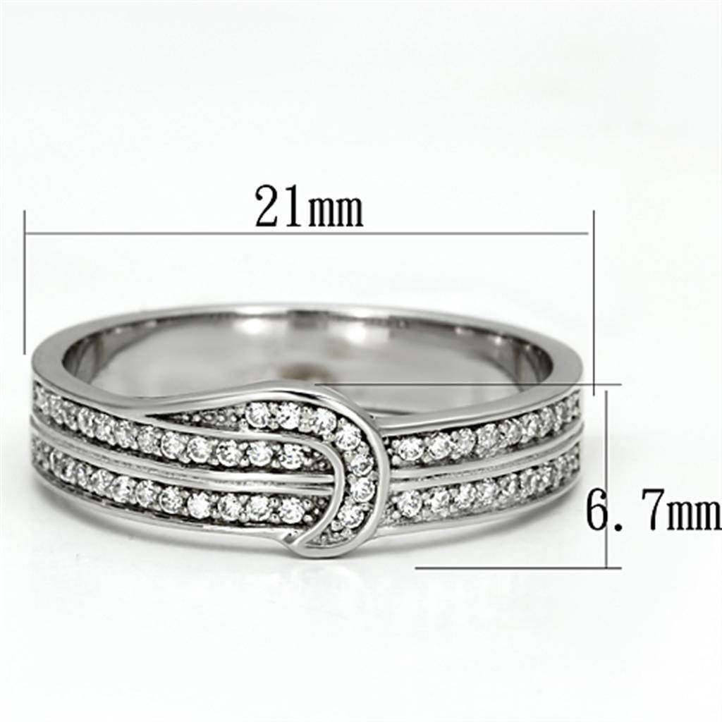 Elegant rhodium 925 sterling silver ring with sparkling stones and a sleek design