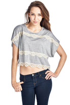 Women's Short Wing Keyhole Back Top with Lace Trim - VacationGrabs