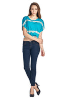 Women's Short Wing Keyhole Back Top with Lace Trim - VacationGrabs