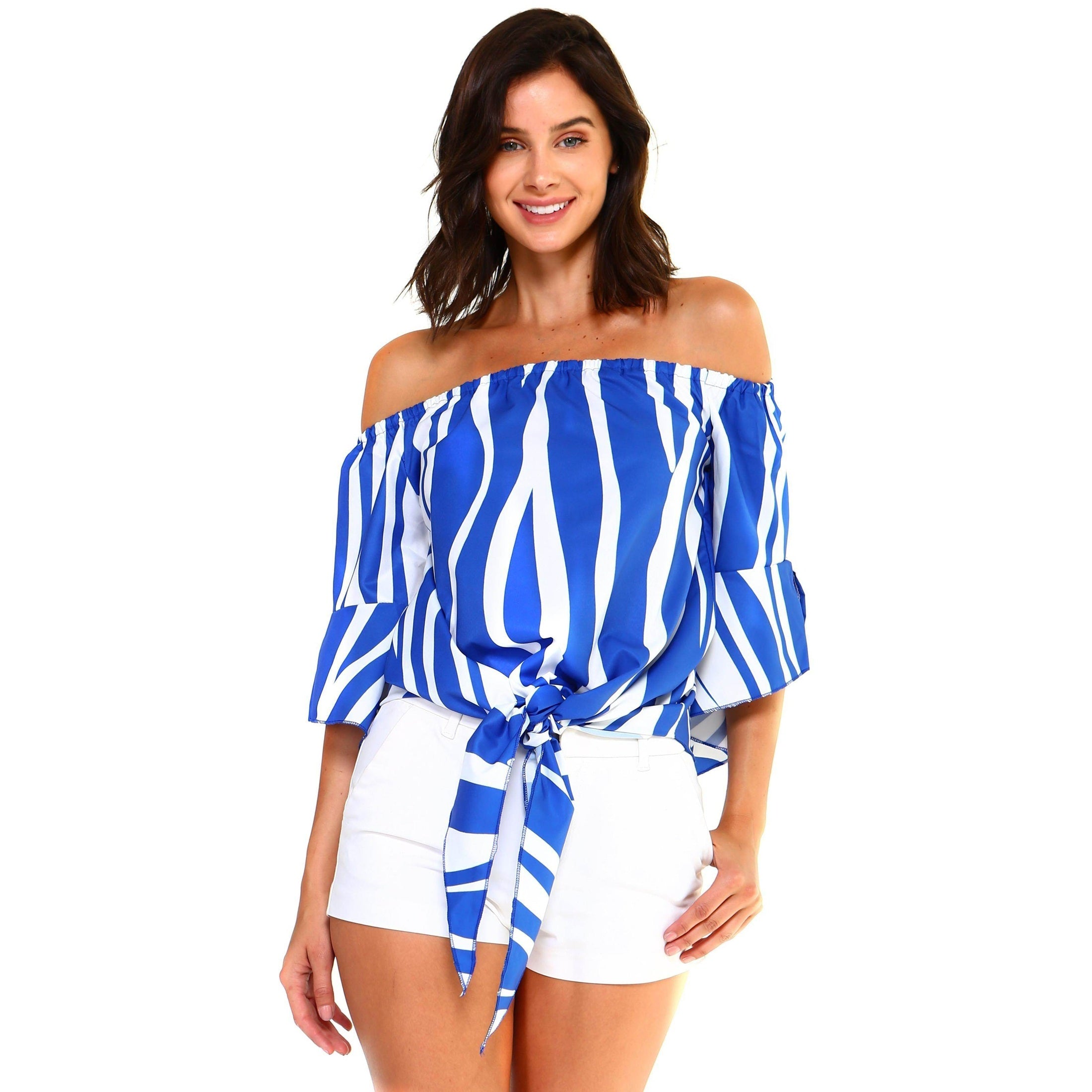 Women's Strapless Striped Bandage Blouse - VacationGrabs