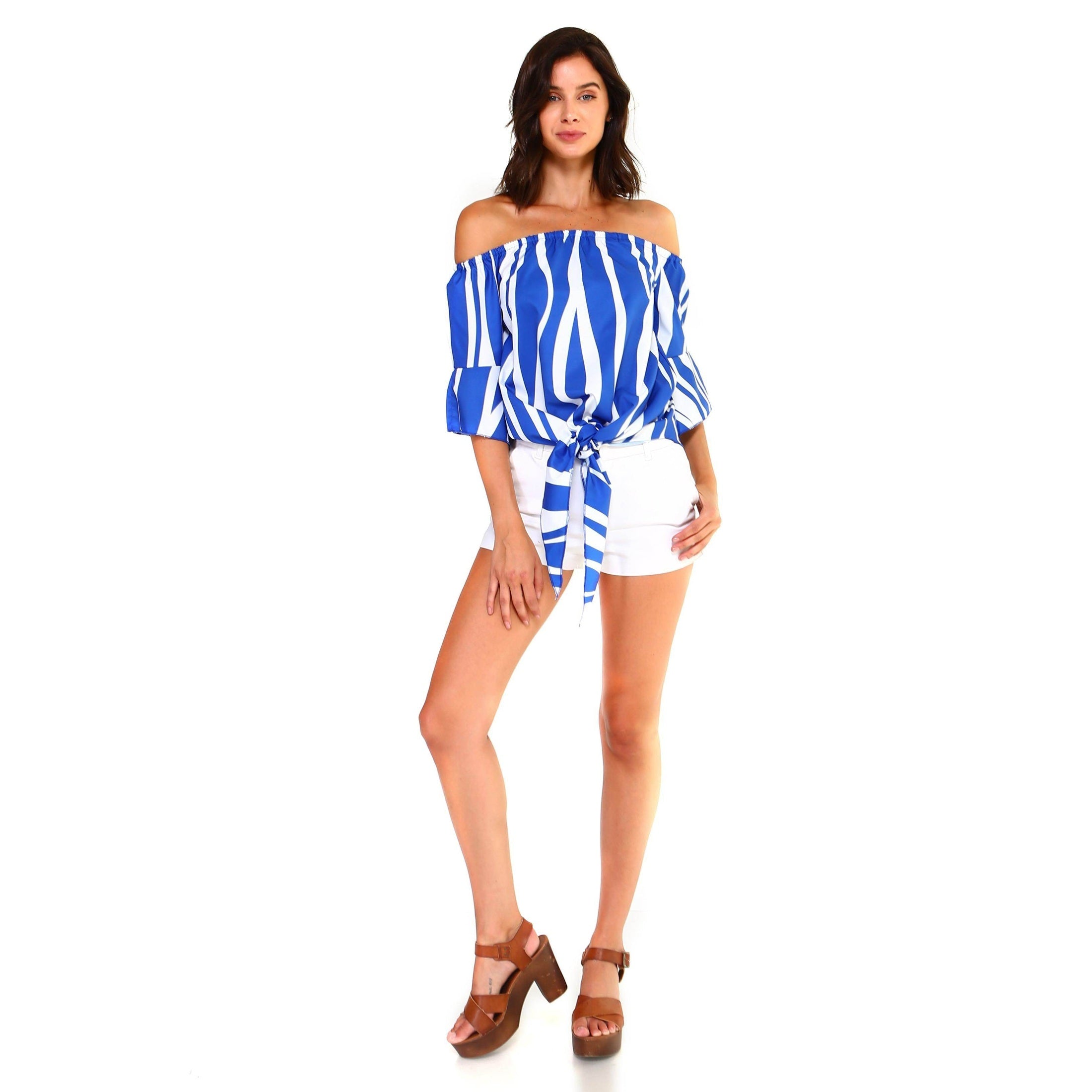 Women's Strapless Striped Bandage Blouse - VacationGrabs
