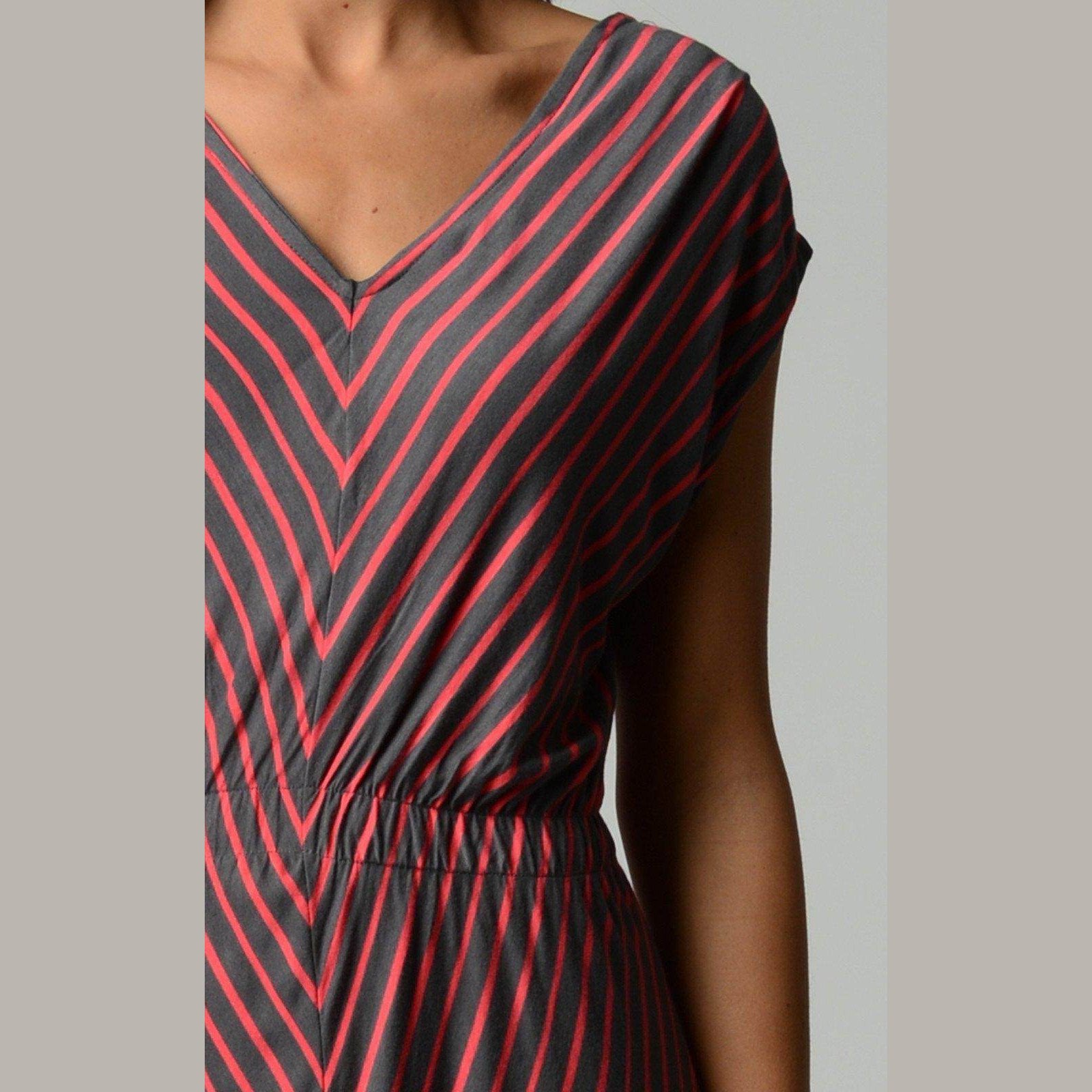Women's Striped Hi-Low V-Neck Dress - VacationGrabs