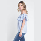 Women's Striped Off Shoulder Ruffle Stripe Blouse - VacationGrabs