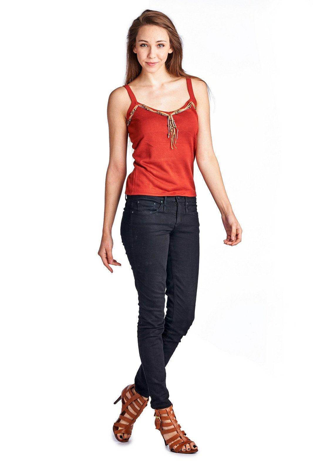Women's Sweater Tank with Suede & Bead Trim - VacationGrabs