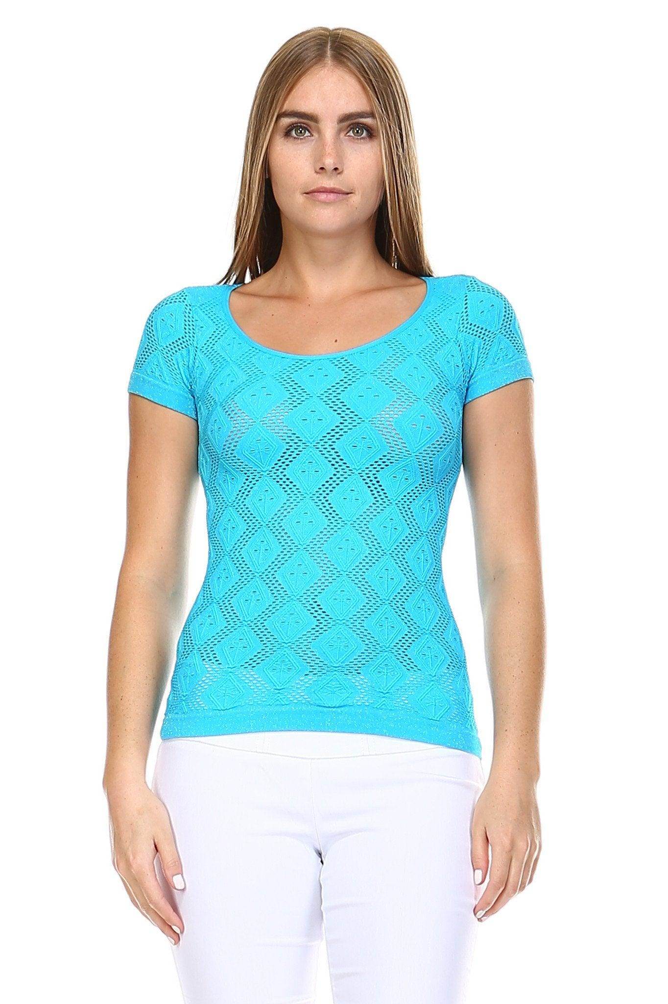 Women's Textured Knit Stretch Glitter Top - VacationGrabs