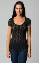 Women's Textured Knit Stretch Glitter Top - VacationGrabs