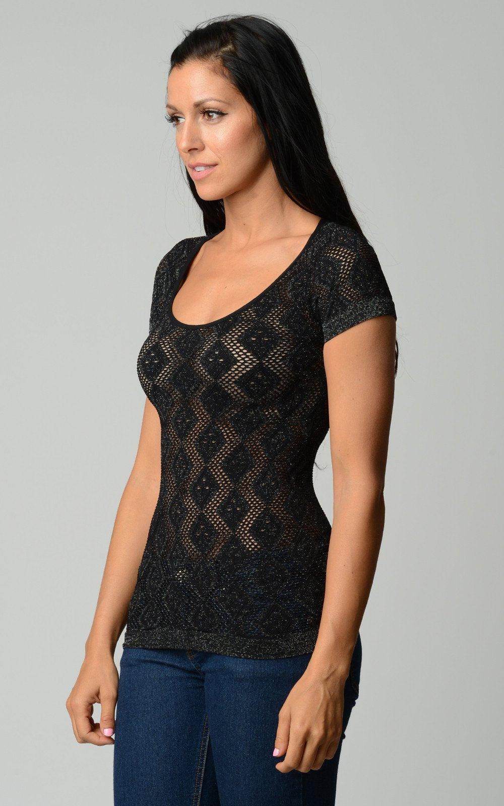 Women's Textured Knit Stretch Glitter Top - VacationGrabs