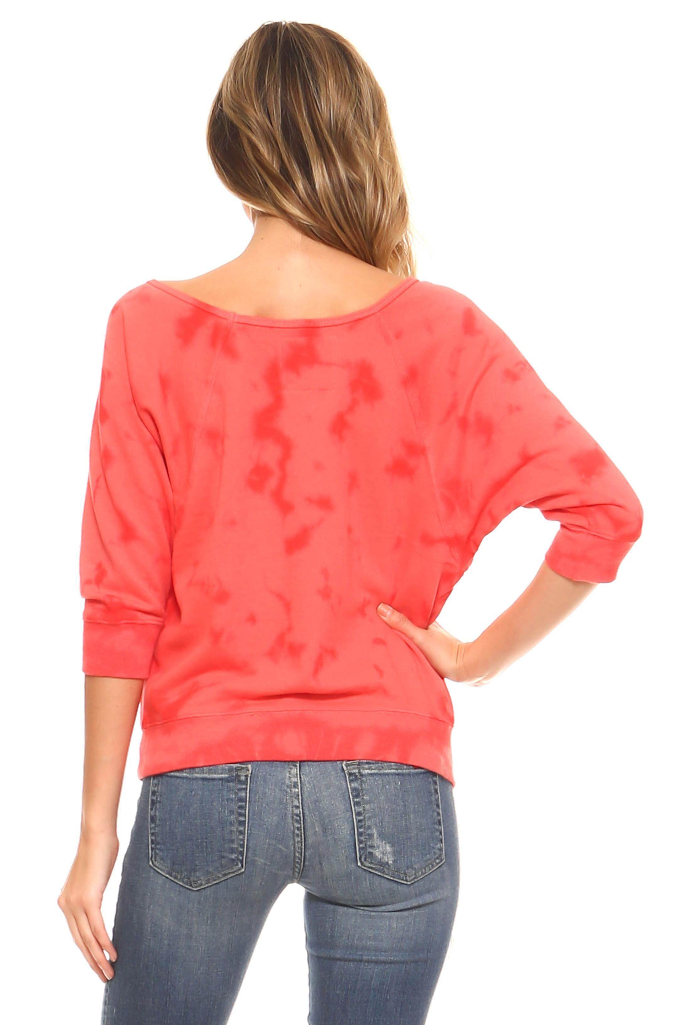Women's Tie Dye French Terry Dolman Sleeve Sweatshirt - VacationGrabs