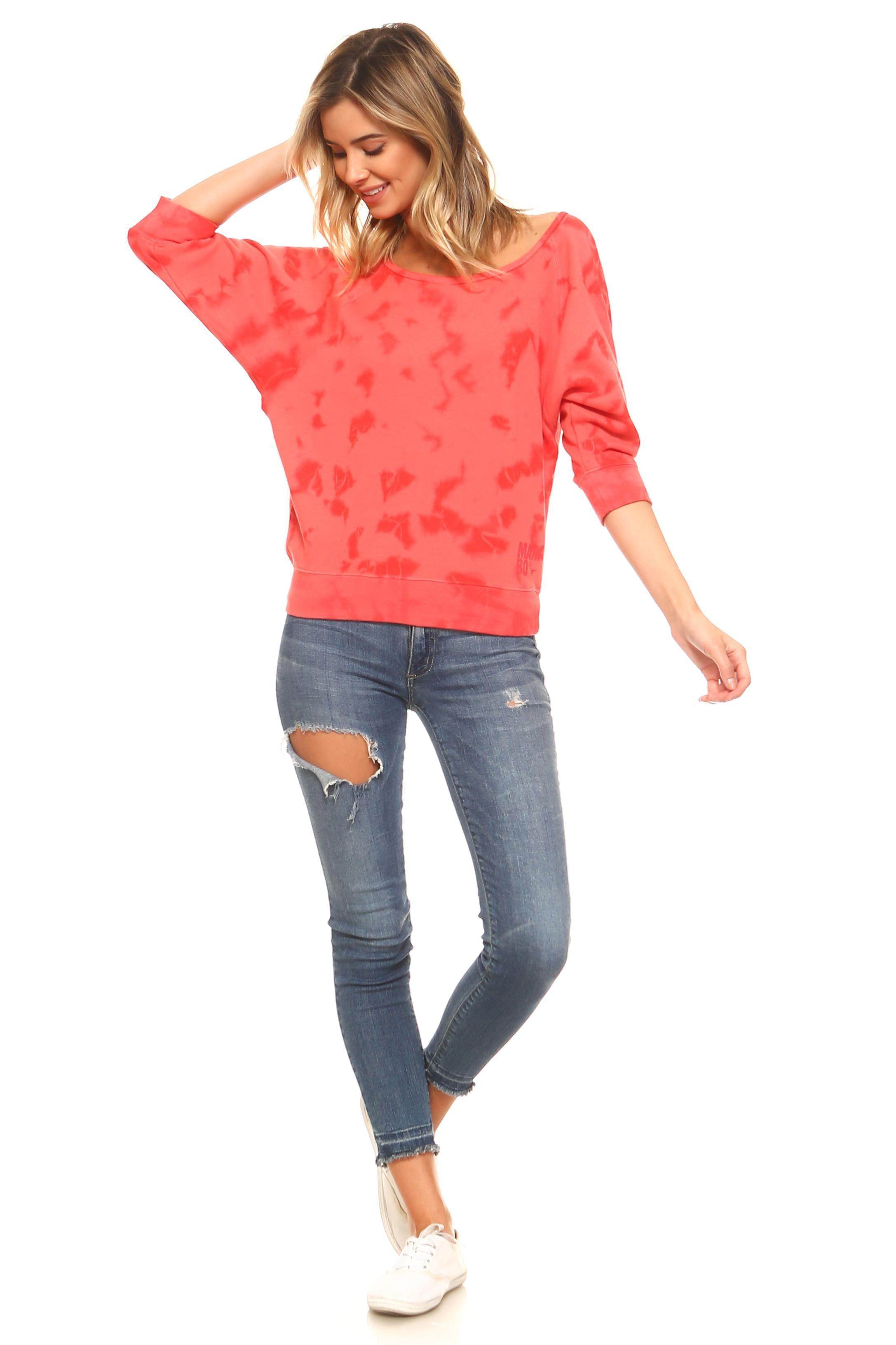 Women's Tie Dye French Terry Dolman Sleeve Sweatshirt - VacationGrabs