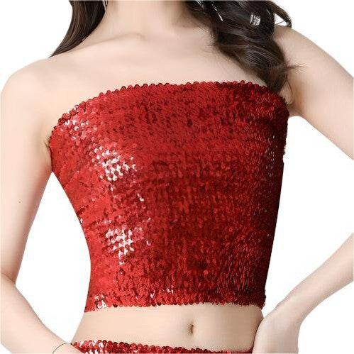 Womens Red Sequin Tube Top - VacationGrabs