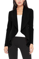 Moa Collection Women's Waist Length Blazer in Black with Open Front Design and Long Sleeves