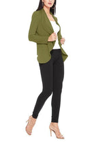Moa Collection women's waist length blazer in olive green, perfect for trendy casual outfits