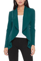 Moa Collection women waist length blazer in teal with an open front design for a chic look