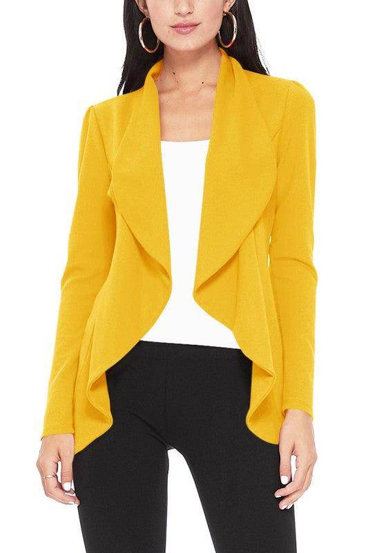 Moa Collection Women's Waist Length Blazer in Bright Yellow with Open Front Design