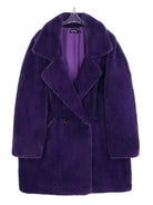Warm winter coat for women in purple with large lapels and double-breasted design by VacationGrabs